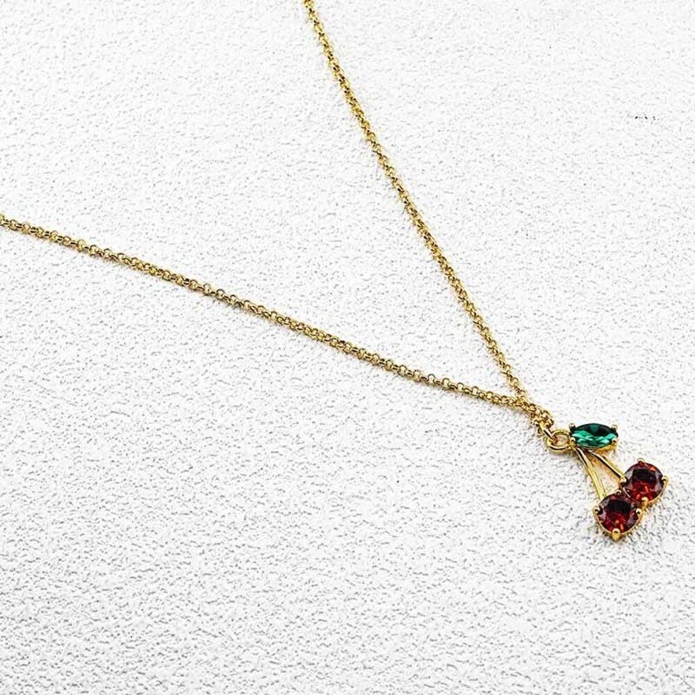kate spade Gold-Tone Cherry Pendant Necklace with Green and Red Stones
